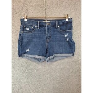 Levi's Mid Length Shorts Women 31 (Fits 34W) Blue Denim Cotton Distressed Cuffed